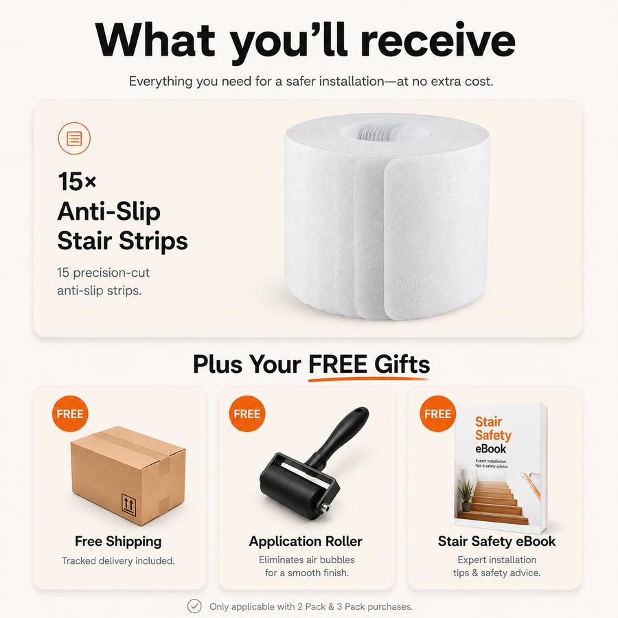What you'll receive — 15 anti-slip strips plus free gifts